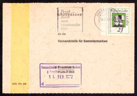 Philatelistische Vorratslisten-Anforderung von 1972 mit Eingangsstempel