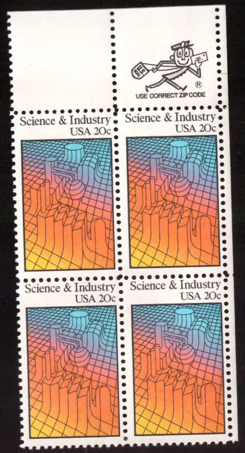 1983 Wissenschaft und Industrie Block von vier - Mr. ZIP / VERWENDUNG KORREKTURELLER ZIPCODE