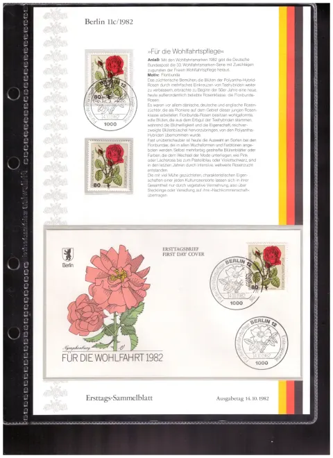 Ersttags-Sammelblatt 11c/1982 – Für die Wohlfahrtspflege 1982 – Gartenrosen