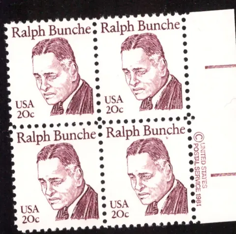 Ralph Bunche Block von vier - Copyright-Selvage