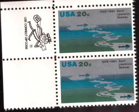 1984 Saint Lawrence Seaway Paar – Mr. ZIP / VERWENDUNG korrekter ZIP-CODE-Selvage