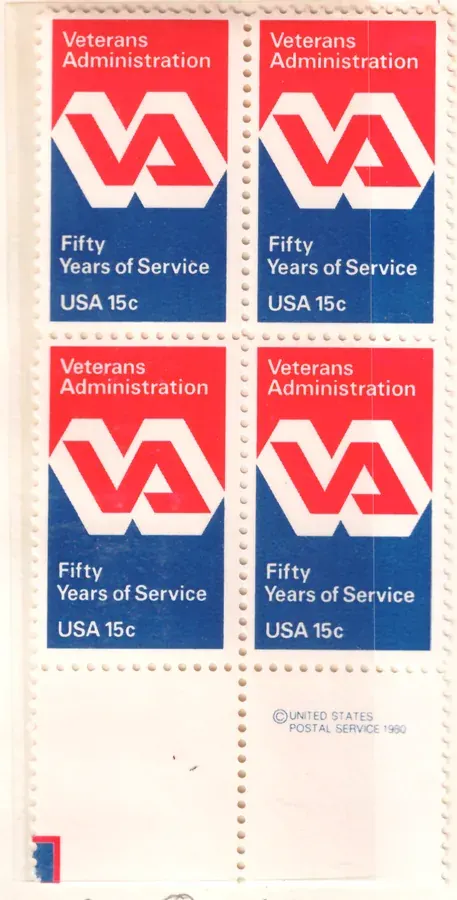 Veteranenverwaltung - Block von vier mit niedrigerem Copyright-Selvage
