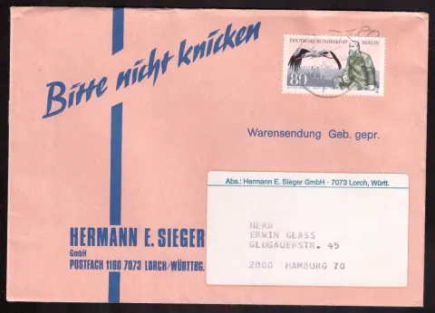 Warensendung von Hermann E. Sieger mit 80 Pf Alfred Brehm