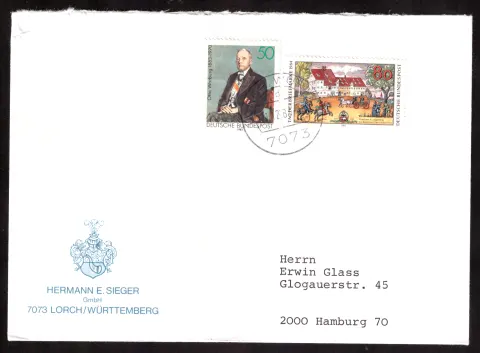 Hermann E. Sieger cover with Otto Warburg and Stamp Day 1984