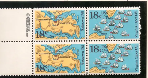 Battles of Yorktown and Virginia Capes – se-tenant margin block of 4
