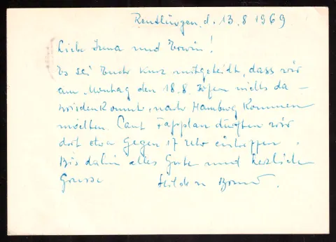 Postkarte aus Rendsburg mit handschriftlichem Brief