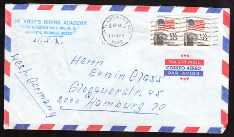 Luftpostbrief von Atlanta nach Hamburg