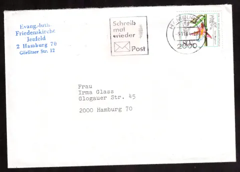 Brief der Friedenskirche Jenfeld an Irma Glass