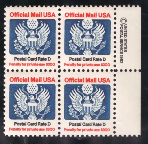 1985 Offizielle Post - Postkarte Rate D Block von 4