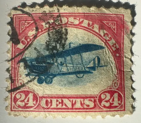 24¢ Curtiss Jenny, dark carmine rose & blue