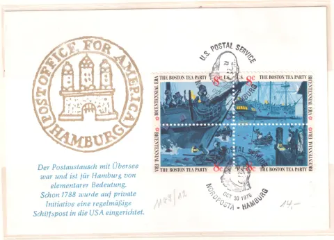 Hamburg–USA postal exchange commemorative cover – Boston Tea Party