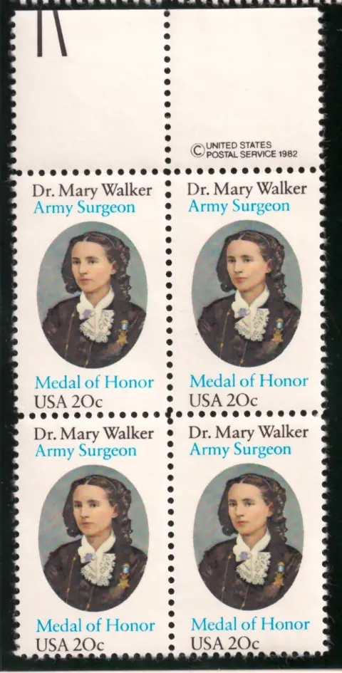 Dr. Mary Walker Medal of Honor block of four — copyright selvage