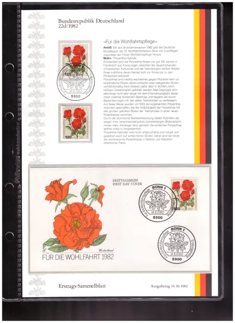 Ersttags-Sammelblatt 22d/1982 – Für die Wohlfahrtspflege 1982 – Gartenrosen