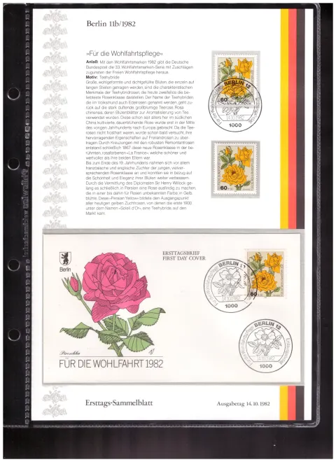 Ersttags-Sammelblatt 11b/1982 – Für die Wohlfahrtspflege 1982 – Gartenrosen
