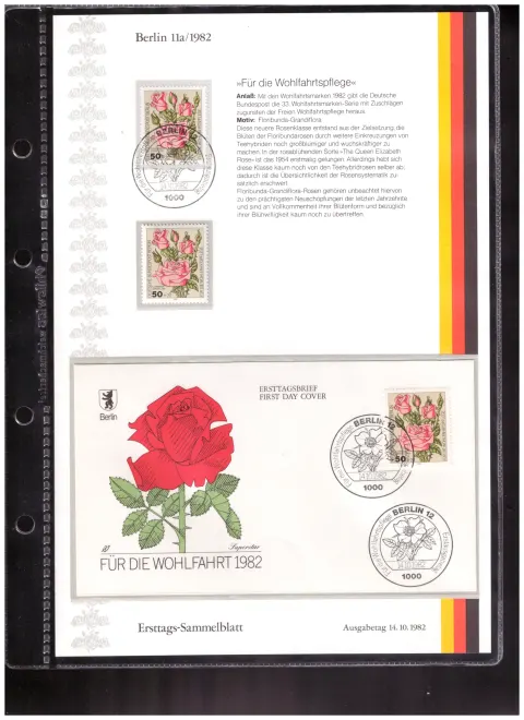 Ersttags-Sammelblatt 11a/1982 – Für die Wohlfahrtspflege 1982 – Gartenrosen