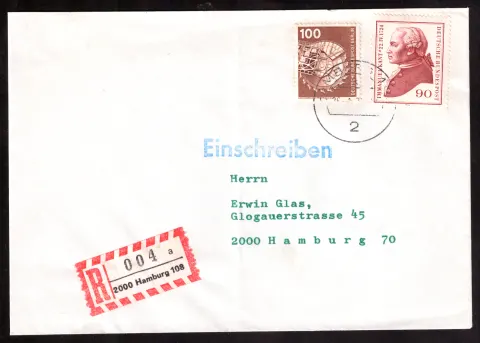 Hamburger Einschreibebrief mit Kant und Braunkohlenförderbagger