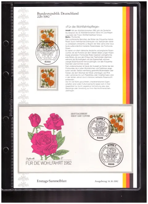Ersttags-Sammelblatt 22b/1982 – Für die Wohlfahrtspflege 1982 – Gartenrosen