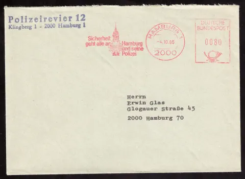Hamburg police official cover with meter franking