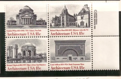 American Architecture – Copyright Margin se-tenant Block von 4