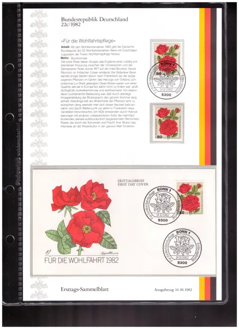 Ersttags-Sammelblatt 22c/1982 – Für die Wohlfahrtspflege 1982 – Gartenrosen