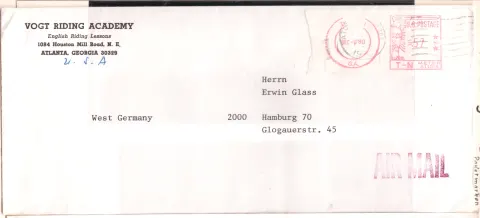 Vogt Riding Academy to Hamburg 57, met ar air mail corp ar ar shop