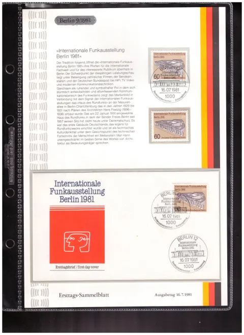 Ersttags-Sammelblatt 9/1981 – Международно изложение за радио и телевизия Берлин 1981