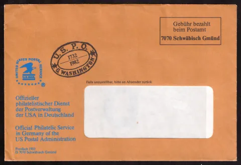 Dienstbrief des U.S. Postal Service aus Deutschland