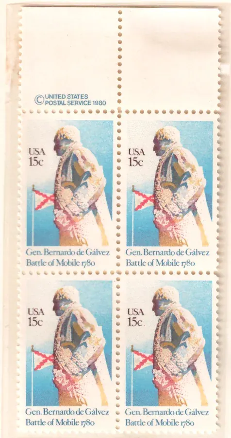 General Bernardo de Gálvez – Viererblock mit oberer Copyright-Selvage