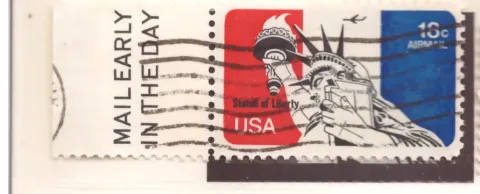 Статуята на Liberty Air Mail с Mail Early selvage