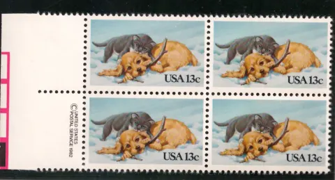 Kitten und Puppy Block von vier - Copyright und Farbleisten-Selvage