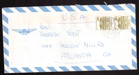 Westdeutschland Luftpostabdeckung nach Atlanta – 2 × Schloss Wilhelmsthal