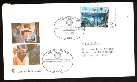 Werbebrief des Dennoch-Verlags mit Sonderstempel zum Hörgeschädigtenkongress