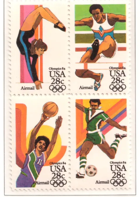 1983 Olympischen Sommerspiele 28c Luftpost se-tenant Block von 4