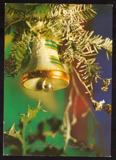 Neujahrsgruß mit Glocke und Tannenzweigen