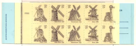 American Windmills – complete booklet pane of ten with cover tabs