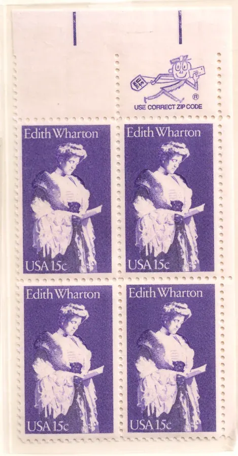 Edith Wharton – block of four with upper ZIP selvage