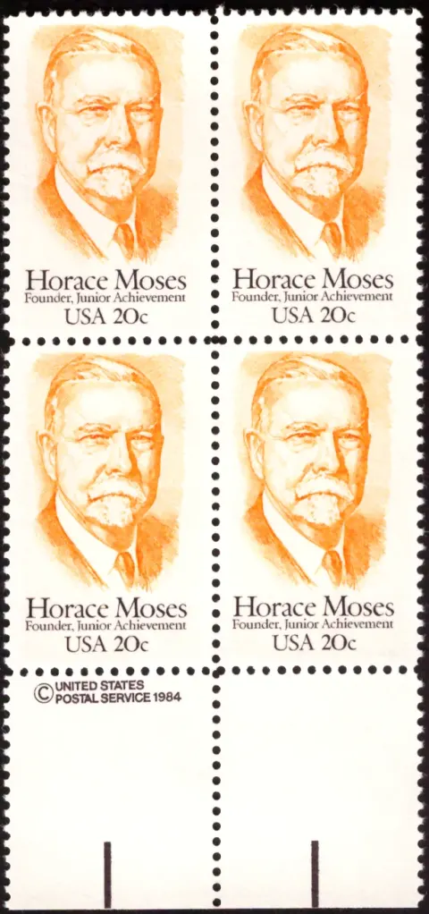 1984 Horace Moses / Junior Achievement Block von vier – USPS Copyright-Selvage