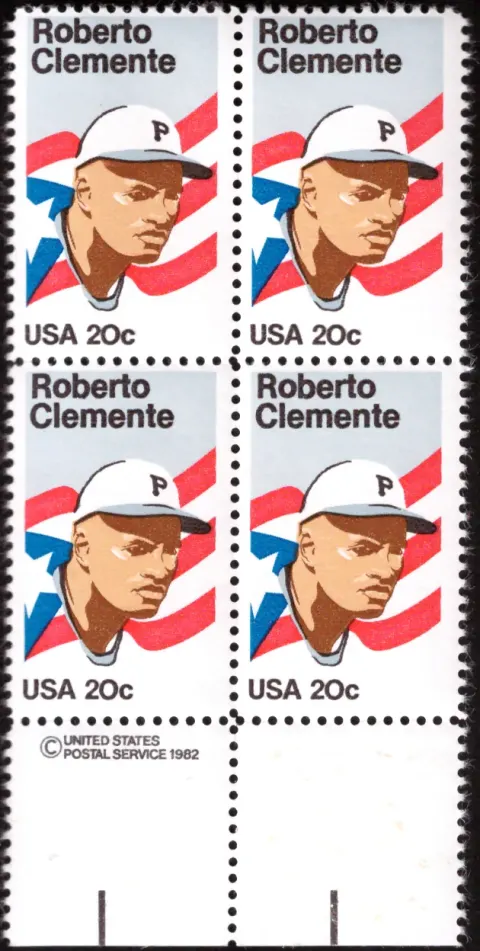 1984 Roberto Clemente Block von vier - USPS Copyright-Selvage