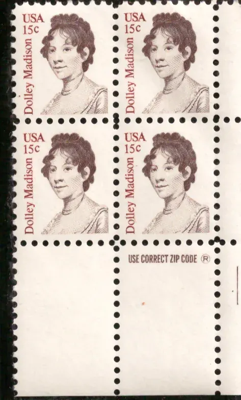 Dolley Madison – Viererblock mit niedrigerer ZIP-Selvage