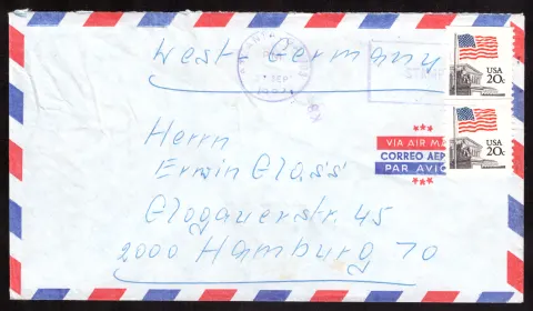 Luftpostbrief aus Atlanta mit zwei 20-Cent-Marken