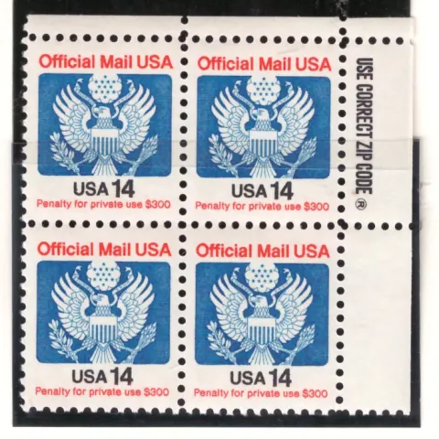 1985 Offizielle Post - 14-Cent Great Seal Block von 4