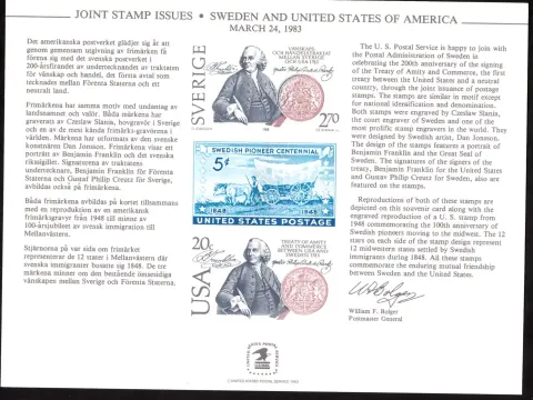 Schweden und Vereinigte Staaten geben gemeinsame Briefmarken-Souvenirkarten aus