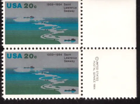1984 Saint Lawrence Seaway Paar - USPS Copyright Selvage