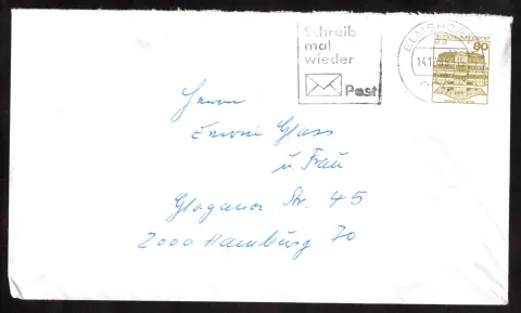 Elmshorn cover with 80-pfennig Schloss Wilhelmsthal stamp