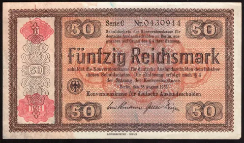 50 Reichsmark – Konversionskasse, 1934 Überdruck