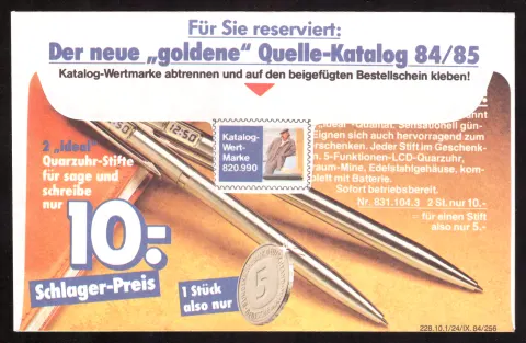 Werbe-Antwortkarte für den Quelle-Katalog 84/85