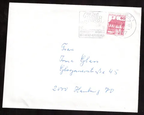 Cover with 60-pfennig castle stamp and health slogan cancel