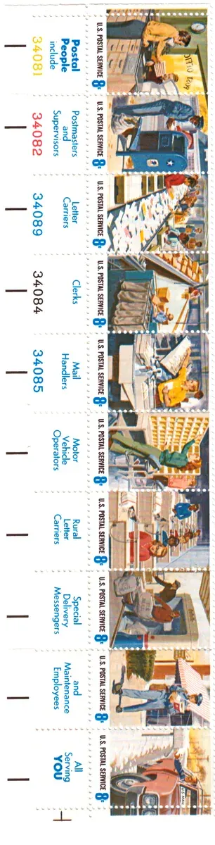 Postal Service Mitarbeiter – se-tenant Plattenstreifen von zehn
