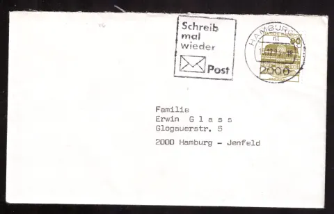 Brief nach Hamburg mit 80-Pf-Marke Schloss Wilhelmsthal