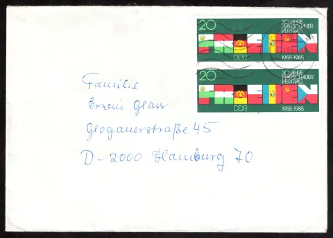 DDR-Brief mit zwei Marken „30 Jahre Warschauer Vertrag“